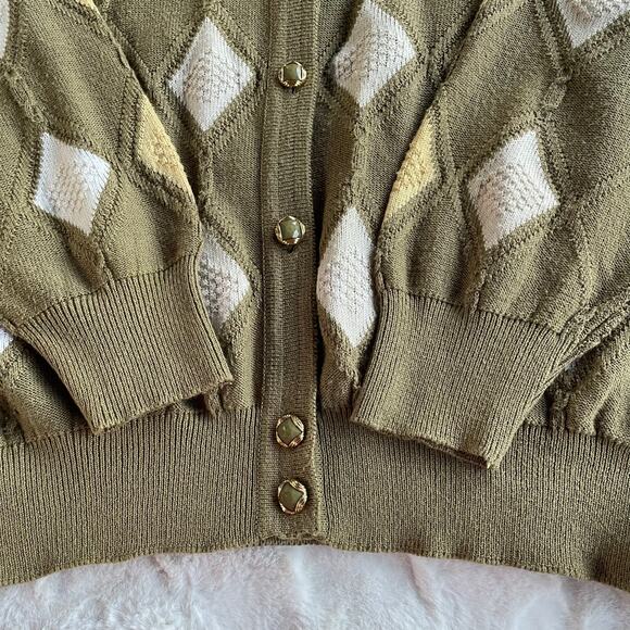 🔥VTG Cotton Blend Argyle Diamond Classic Grandmacore Academia Cardigan Sweater - Picture 8 of 15